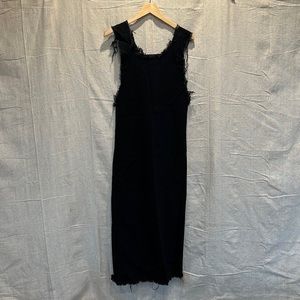 Ashley Rowe apron dress, black raw edge denim